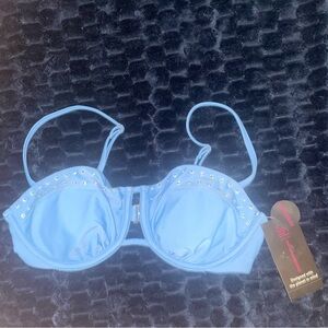 No Boundaries Blue Bikini Top with Stud Accents